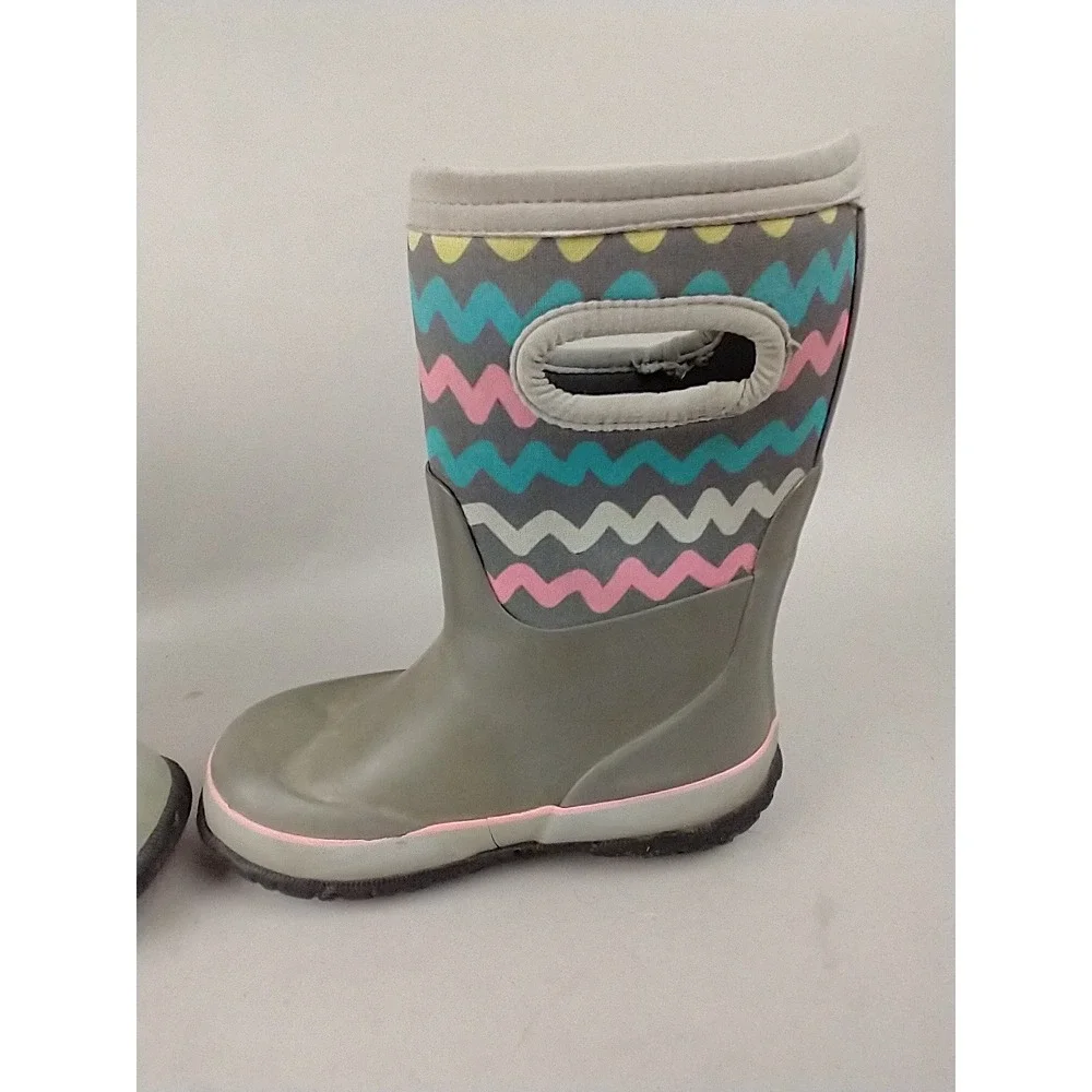 Bogs Kids Grasp Stripes Grey Chevron Waterproof Winter Snow‎ Boots Size 12 78757
